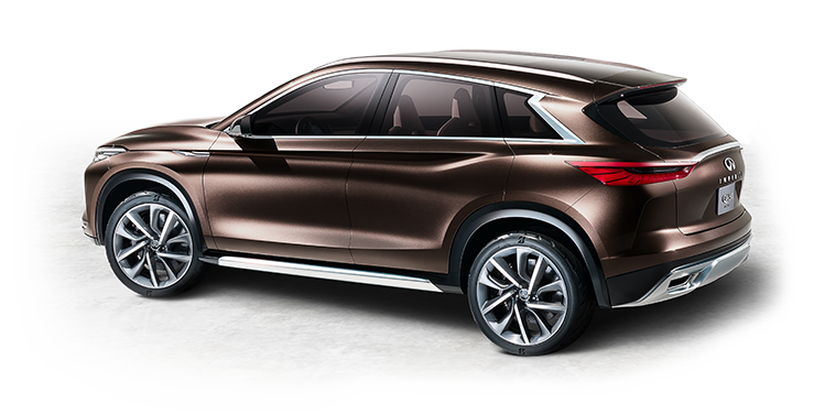 INFINITI QX50 Concept's driver side view illustrates the vehicle's body length character lines