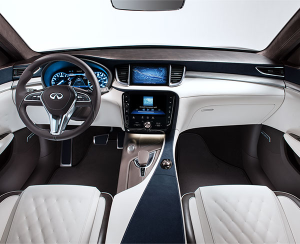 INFINITI QX50 Concept vehicle's stylish premium interior front seat and dashboard