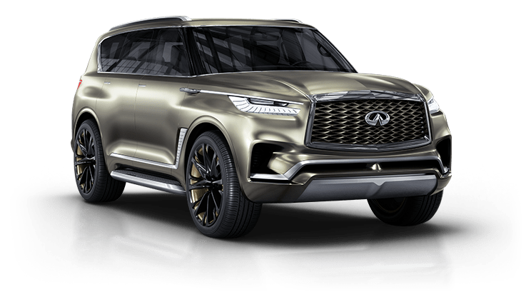 INFINITI QX80 Monograph's front angle view illustrates its luxurious sculpted body